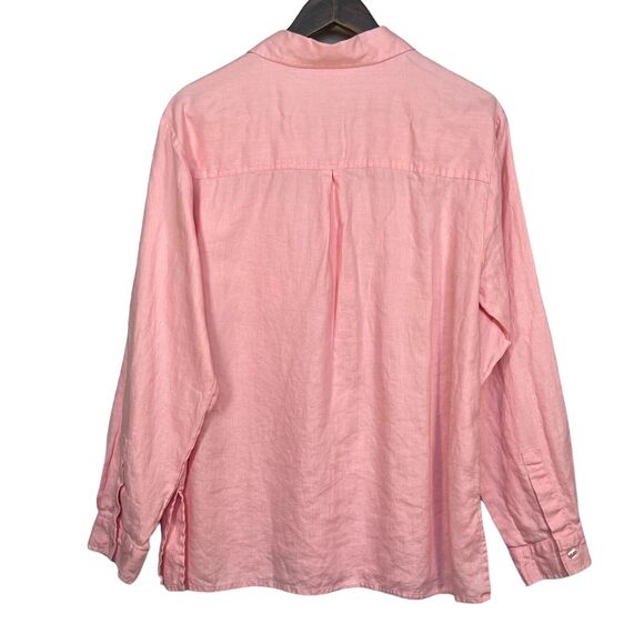 Chadwick's Button-Up Top Women Size 16 Pink 100% Linen Long Sleeve Pocket - Picture 2 of 12